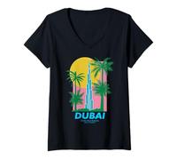 Mujer Dubai Burj Khalifa Art Modern Travel Poster Eau Camiseta Cuello V