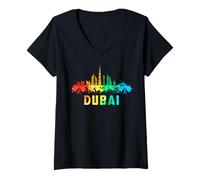 Mujer Dubai City Skyline Emiratos Árabes Unidos Recuerdo Camiseta Cuello V