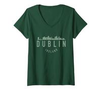 Mujer Dublín Irlanda Bandera Irlandesa Horizonte Orgullo Souvenir Camiseta Cuello V