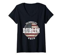 Mujer Dublín Ohio, Bandera Americana Vintage Camiseta Cuello V