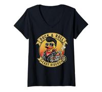 Mujer Duck & Roll Easy Riders Rock and Roll Outfit Vibe Camiseta Cuello V