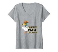 Mujer Ducktor Trust Me Divertido Dibujos Animados Animal Doctor Pato Divertido Camiseta Cuello V