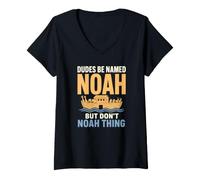 Mujer Dudes Be Named Noah Funny Name Juego de Palabras de Proporciones bíblicas Camiseta Cuello V