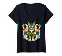 Mujer Dueño de gato del bosque noruego Summer Vibes Vacaciones Vacaciones Mamá Camiseta Cuello V