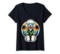 Mujer Dueño de perro Komondor Summer Vibes Vacaciones Vacaciones Vintage Sun Camiseta Cuello V