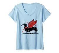 Mujer Dueño de Perro Salchicha con alas de ángel Lindo Perro Salchicha Camiseta Cuello V