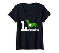 Mujer Dueño de Perro Salchicha Divertido Largo en el día de San Patricio de la Suerte Camiseta Cuello V