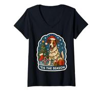 Mujer Dueño de Tis The Season Smooth Fox Terrier, Feliz Navidad Camiseta Cuello V
