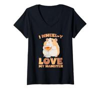 Mujer Dueño Divertido de roedores con Texto en inglés I Wheel-y Love My Hamster Camiseta Cuello V
