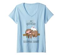 Mujer Duerme Bien Conejo con Perezoso Conejo Dormido. Camiseta Cuello V