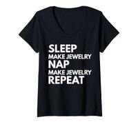 Mujer Duerme una Siesta, Haz Joyas, Amante de la repetición, joyero Camiseta Cuello V