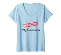 Mujer Dulce 15 Quinceañera Chicas Latinas 15 cumpleaños Sobreviví Camiseta Cuello V