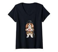 Mujer Dulce Cavalier King Spaniel Perro Taza Café Bandera de Inglaterra Camiseta Cuello V