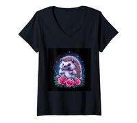 Mujer Dulce erizo con hermosas flores Camiseta Cuello V