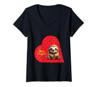 Mujer Dulce Slow Snuggles! - Lindo Perezoso - San Valentín Camiseta Cuello V