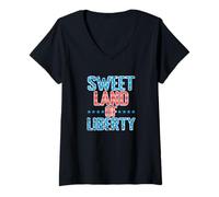 Mujer Dulce Tierra de la Libertad Camiseta Cuello V
