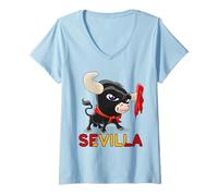 Mujer Dulce toro español ciudad Sevilla Andalucía España Camiseta Cuello V