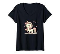 Mujer Dulces estrellas de unicornio Camiseta Cuello V