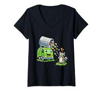 Mujer Dumpy The Garbage Truck Limpieza de Basura con niños Mapache Camiseta Cuello V