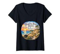 Mujer Dunas del Oso Durmiente, Michigan MI, Playas, Empire Bluff, Camiseta Cuello V