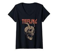 Mujer Dungeons & Dragons Tiefling Horn Skull Camiseta Cuello V