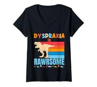 Mujer Dyspraxia Is Awesome - Dinosaurio de concienciación de dispraxia para niños y niñas Camiseta Cuello V