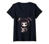 Mujer E-Girl Lindo conejo gótico anime gótico kawaii espeluznante estética Camiseta Cuello V