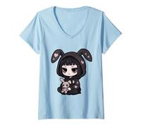 Mujer E-Girl Lindo conejo gótico anime gótico kawaii espeluznante estética Camiseta Cuello V