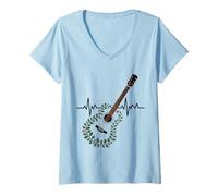 Mujer E-Guitar En Armonía Floral Naturaleza Camiseta Cuello V