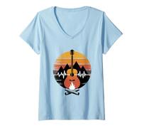 Mujer E-Guitar Montañas Sonido de Fuego Camiseta Cuello V