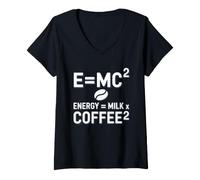 Mujer E=MC2 Física Diciendo Nerd Pun Energía a Través del Café Camiseta Cuello V