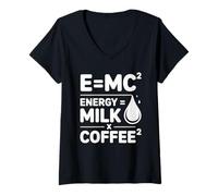 Mujer E=MC2 Física Diciendo Nerd Pun Energía a Través del Café Camiseta Cuello V
