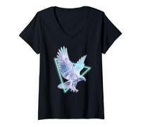 Mujer Eagle Flying Tech Vaporwave y amante de las aves Camiseta Cuello V