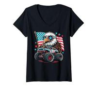 Mujer Eagle Monster Truck Bandera Americana Patriot Niños Camiseta Cuello V