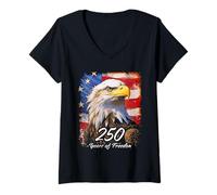 Mujer Eagle with 250 Years 1776-2026 Birthday American Camiseta Cuello V