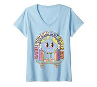 Mujer Earth Day Skateboard Peace Sign Environmental Retro Camiseta Cuello V