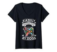 Mujer Easily Distracted by Dogs Alaskan Malamute Dog Lover Camiseta Cuello V