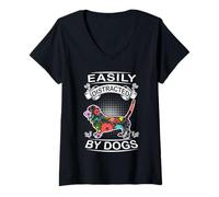 Mujer Easily Distracted by Dogs Basset Hound Funny Dog Lover Camiseta Cuello V