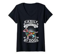 Mujer Easily Distracted by Dogs Bull Terrier Dog Lovers Puppy Camiseta Cuello V