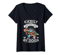 Mujer Easily Distracted by Dogs Golden Retriever Dog Lovers Puppy Camiseta Cuello V