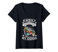 Mujer Easily Distracted by Dogs Pembroke Welsh Corgi Dog Lover Camiseta Cuello V