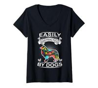 Mujer Easily Distracted by Dogs Shetland Sheepdog Dog Lovers Puppy Camiseta Cuello V