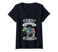 Mujer Easily Distracted by Donkeys Funny Animal Donkey Loves Camiseta Cuello V