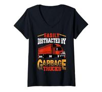 Mujer Easily Distracted by Garbage Trucks Fun Truck Driver Trucker Camiseta Cuello V