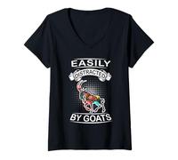 Mujer Easily Distracted by Goats Funny Animal Goat Loves Camiseta Cuello V