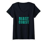 Mujer East Coast Beast Coast - Diseño Rayado Camiseta Cuello V