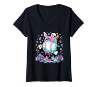 Mujer Easter Baseball Drip Bunny Sporty Easter Bunny Baseball Camiseta Cuello V