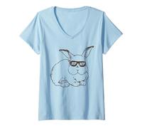 Mujer Easter Bunny Hip Hop Sunglasses Funny and Cute Rabbit Camiseta Cuello V