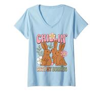 Mujer Easter Bunny Humor Chillin with My Bunnies Camiseta Cuello V