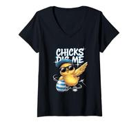Mujer Easter Chicks Dig Me Cute Camiseta Cuello V
